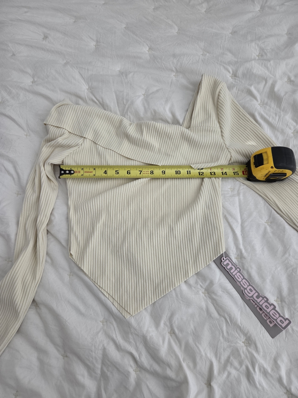 Missguided + Cream Ribbed Off-Shoulder Top - Picture 6 of 7